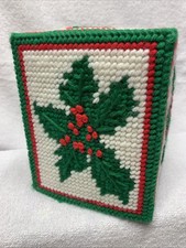 Vintage Christmas Tissue Box Cover Plastic Canvas Handmade
