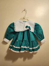 VTG Mini World Full Circle Dress 12 Month Ruffle Lace Bow Green Crinoline Slip