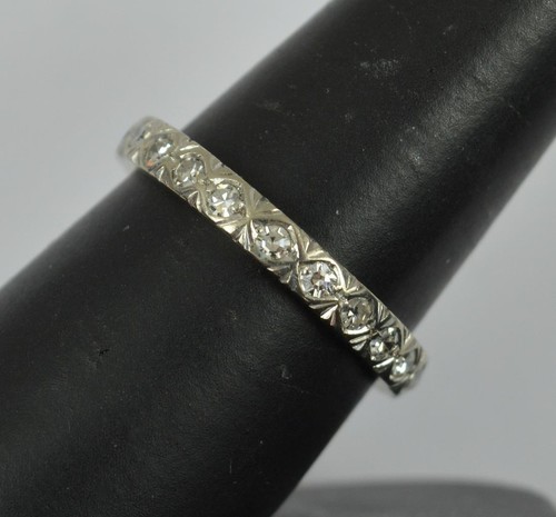 Vintage 18ct White Gold and Diamond Full Eternity Stack Ring Size S - Afbeelding 6 van 10