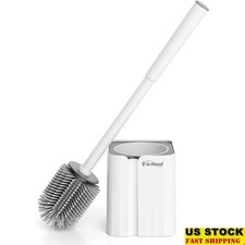 360  Toilet Brush Silicone Bristles Ergonomic Handle Wall Mount Holder New