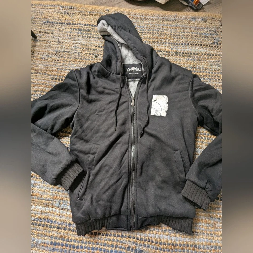 Kiwilou Negro Sherpa Forrado Cremallera Sudadera con Capucha S Pitbull Gráfico Fin de Semana Acogedor Grunge Indi Foto 2 de 4