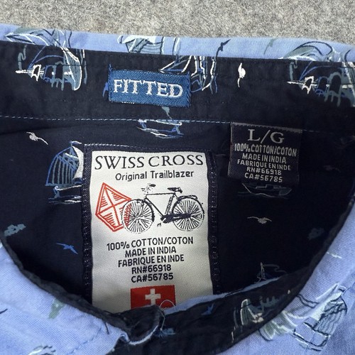 Swiss Cross Button-Up Fitted Shirt Youth/Boy's Size Large Blue Sailboat Pattern - Picture 4 of 18