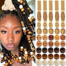 60PCS Wood Hair Beads Large Hole Tube Beads Loc Dreadlock Painted-Multicolor