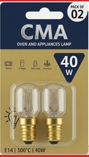 40W Oven Light Bulb, E14 SES Small Screw Cap, 2 Pack 5.8cm x 2.9cm, Clear