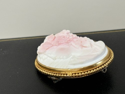 Antique Victorian 15Ct Gold Satin Coral Cameo Brooch / c 1860 - Picture 10 of 20