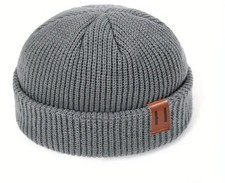 Gray Short Fisherman Beanie Hat Ribbed Docker Winter Warm Knitted Skull Cap cuff