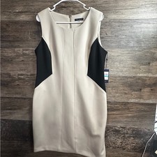 Tommy Hilfiger Sheath Dress Cream and Black Midi