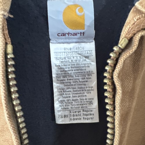 CARHARTT QUILT LINED J130 HOODED DUCK JACKET TAN MENS Xl - Picture 6 of 10