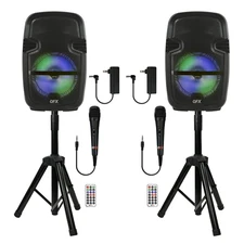 PBX-808TWS Dual 8-Inch Portable Bluetooth PA Speaker System with Stands, Wired M