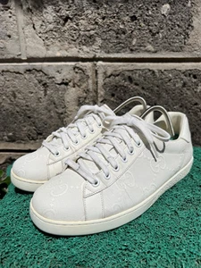 Baskets homme GUCCI veau GG tennis en relief Ace blanc mystique US 7,5