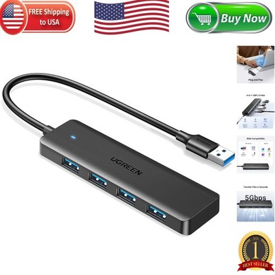 Compact 4-Port USB A Hub - Plug and Play USB 3.0 Expander for Multiple Devices