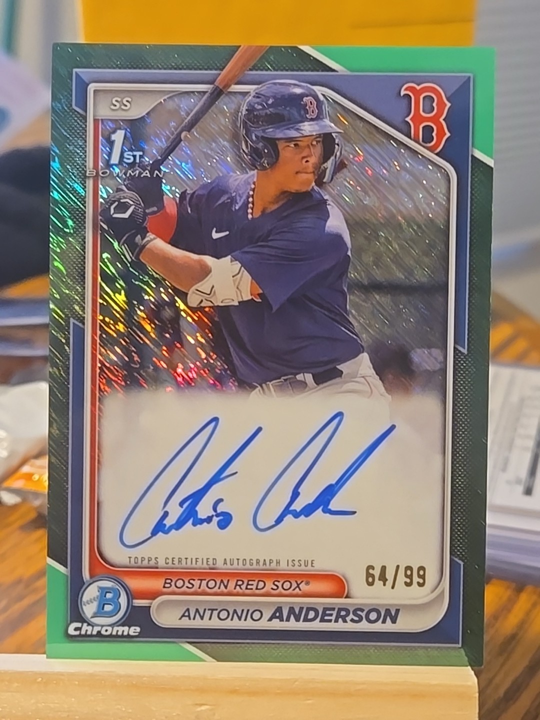 2024 Bowman Chrome 1st Auto Green Shimmer #64/99 Antonio Anderson Red Sox