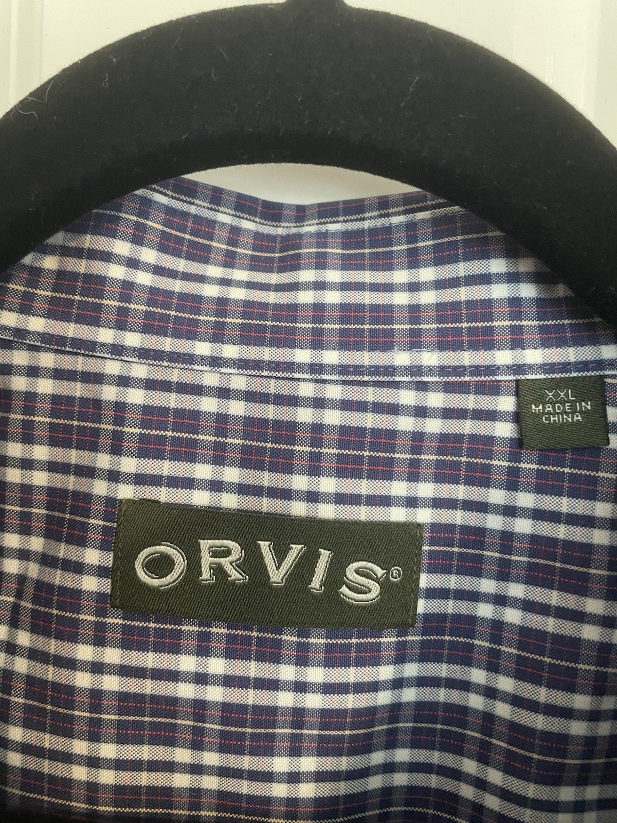 Orvis Button Up With Button Down Collar Navy Red … - image 2