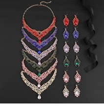 alloy zirconia Crystal Jewelry Set Necklace Earrings Wedding Party Women Color