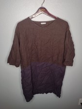 Fog Linen Work Linen Shirt Dress Tunic Color Block Minimalist Lagenlook ZZ