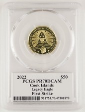 Cook Islands 2021 $50 1/4 Oz Gold Reagan Legacy Eagle Proof Coin PCGS DC PR70 FS 5799.96 per troy oz