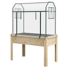 Wooden Planter Box with Greenhouse Cover and Bed Liner, Raised Garden Bed for Ve