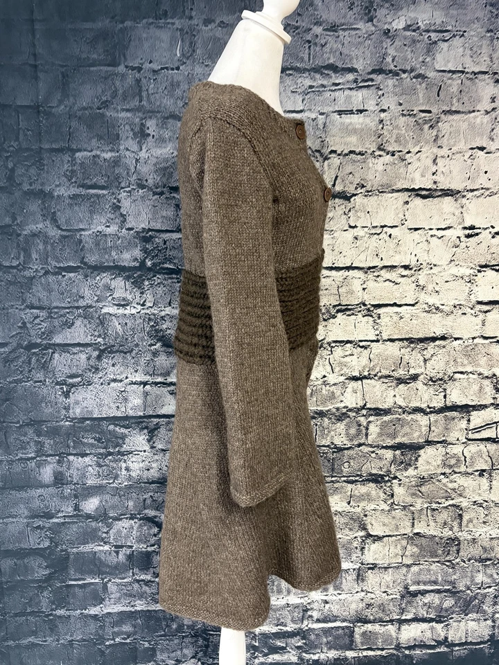 Vintage Wool Blend Knit Sweater Dress Women S Brown Belted Long Button Front - Image 4 of 4