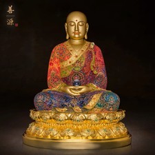 56 CM China Bronze Copper 24K Gold Painted Gems Ksitigarbha Bodhisattva Statue