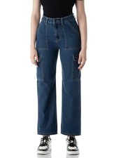 INKD Women's Elasticated Waistband Jeans with Cargo Pockets - High-Rise  6 P...