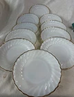 Vintage Fire King Anchor Hocking Milk Glass Gold Rim Swirl 7.5”Plates Set of 10