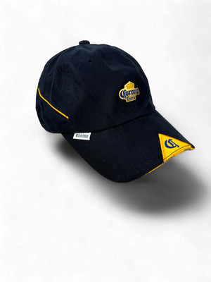 Corona Corduroy Baseball Hat Cap Navy Blue Gold Metal Badge Strapback May Day