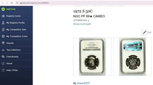 1972 - S Kennedy Half Dollar 50C NGC Proof PF 69 * STAR Cameo - MIRROR FIELD