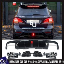 F&Uuml;R MERCEDES GLE GLS W166 X166 HECKDIFFUSOR MIT LICHT & ENDROHREN SCHWARZ 15-19