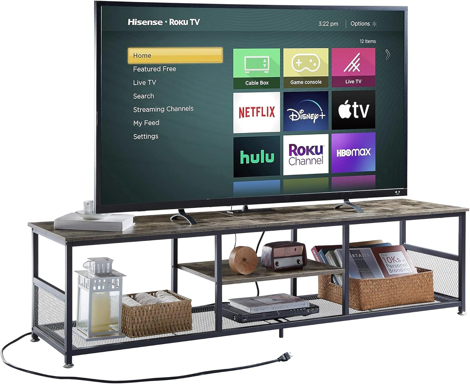 With Power Outlets For Tvs Up To 80", Grey 3-tier Storage