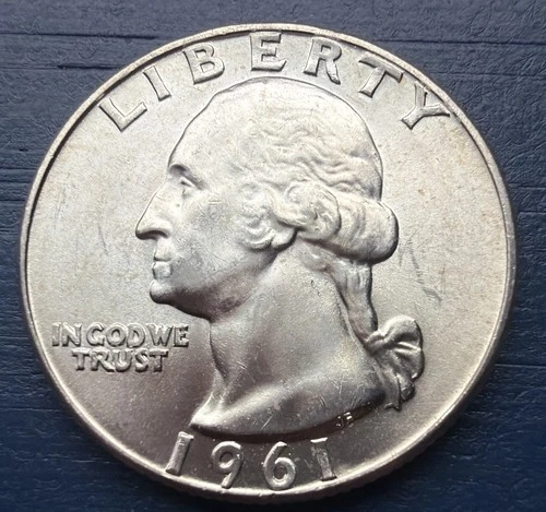 1961 D Washington Quarter . 90 % Silver  BU