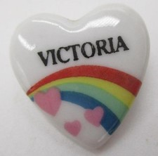 Vtg NEW 1980s 80s Rainbow Heart Name Pin "VICTORIA" Personalized Hat Bag Jacket
