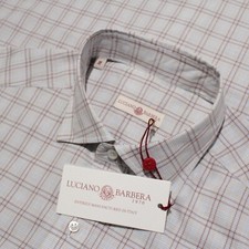 Luciano Barbera NWT Casual Button Down Shirt Size M in Brown Blue Plaid Cotton