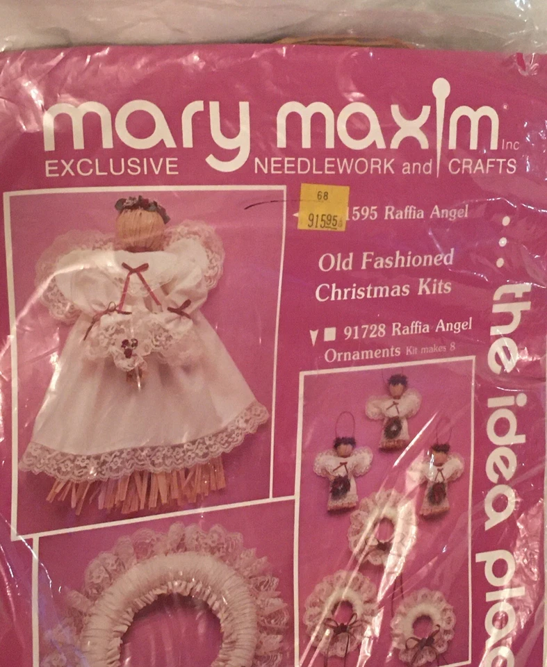 Kit de guirnalda de encaje y ángeles de rafia vintage Mary Maxim con agujas y manualidades Country Foto 2 de 4