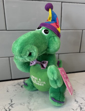Vtg Russ Green Dinosaur A Din-O-Mite Birthday Plush Stuffed Animal LuvPet 9" Gif