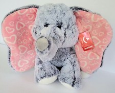 AURORA GRAY PLUSH ELEPHANT, PINK HEART PRINT EARS 10" STUFFED ANIMAL WITH TAG