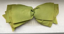 Vintage 1960-1970s Green Grosgrain Ribbon Fabric Hair Bow Clip 6.5 " long