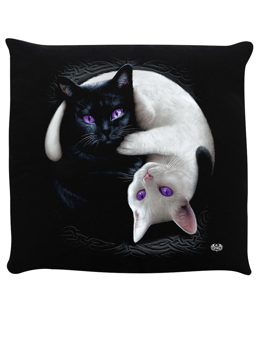 Spiral Cushion Yin Yang Cats Black 40x40cm