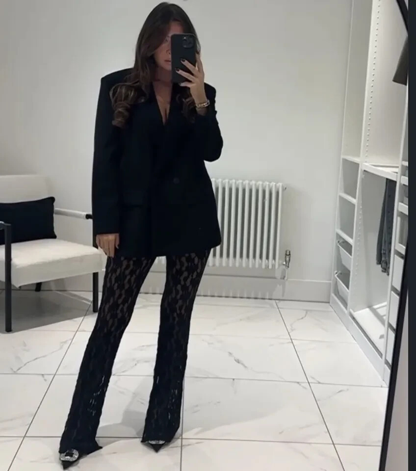 ZARA WOMAN NEW FW23 LACE LEGGINGS WITH VENT TROUSERS BLACK