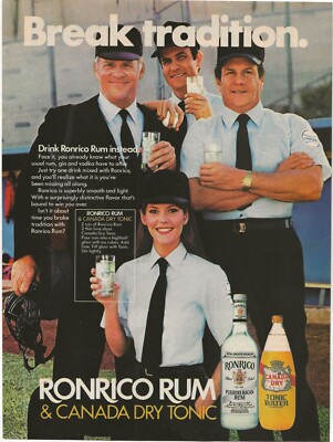 Vintage Print Ad Ronrico Rum & Break Tradition - Female Umpire July 1982 11''x8''
