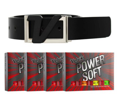 Volvik POWER SOFT 4-Dz Color Golf Balls & Volvik Italian Genuine Leather Belt 