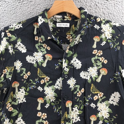 Pacsun Button Up Shirt Mens M Black Floral Short Sleeve Collared Button Front - Picture 2 of 14