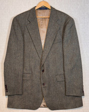 Chaps Ralph Lauren Mens Tweed Blazer Size 44L Brown Herringbone Coat 100 Wool