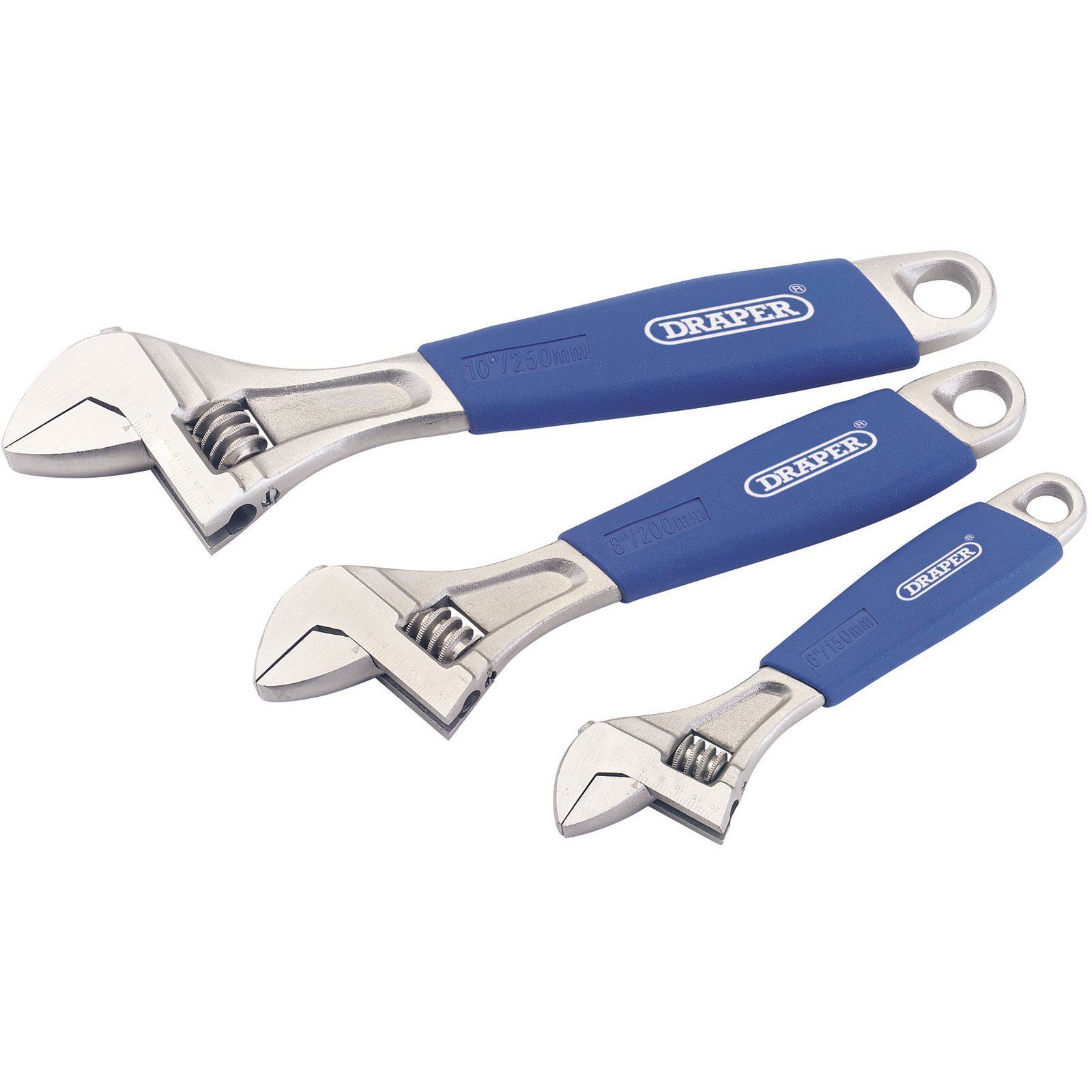 Draper 6"", 8"", 10"" Adjustable 3 Piece Metric Marked Wrench Spanners Set 88598