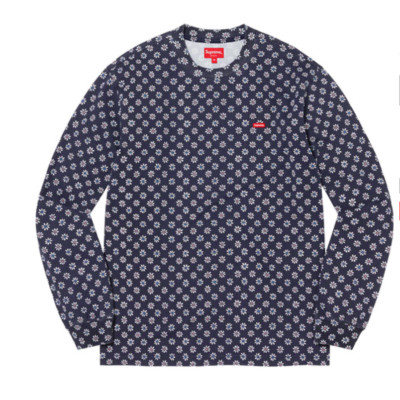 Supreme Small Box Logo L/S Long Sleeve Tee Flowers navy blu FW22 L