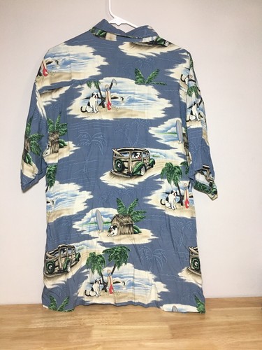 Vintage Big Dogs Mens XL Hawaiian Shirt Palm Tree Cars Dog Short Sleeve & Pocket - Picture 2 of 12