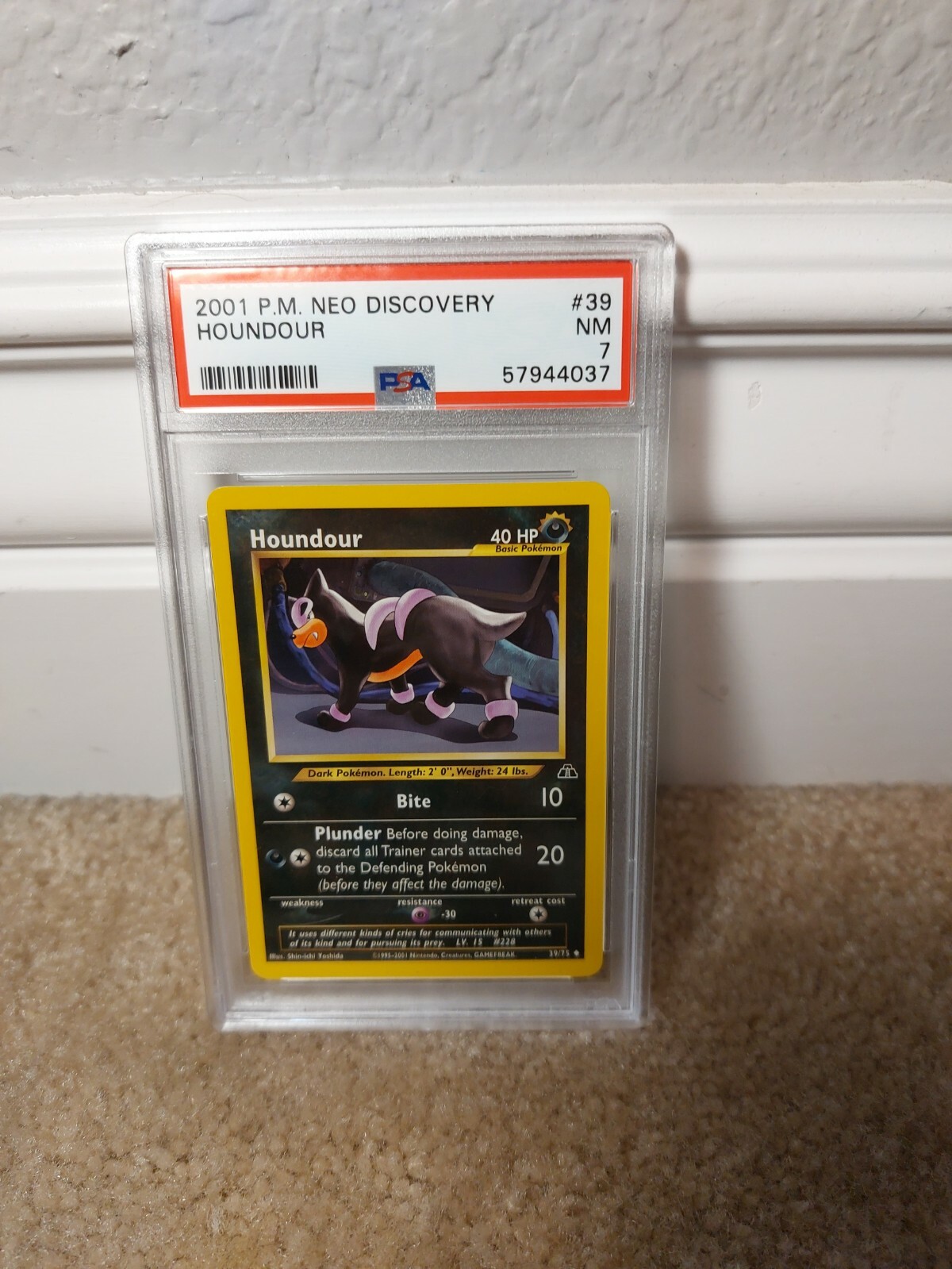 PSA 7 NM 2001 POKEMON NEO DISCOVERY SET HOUNDOUR CARD 39/75