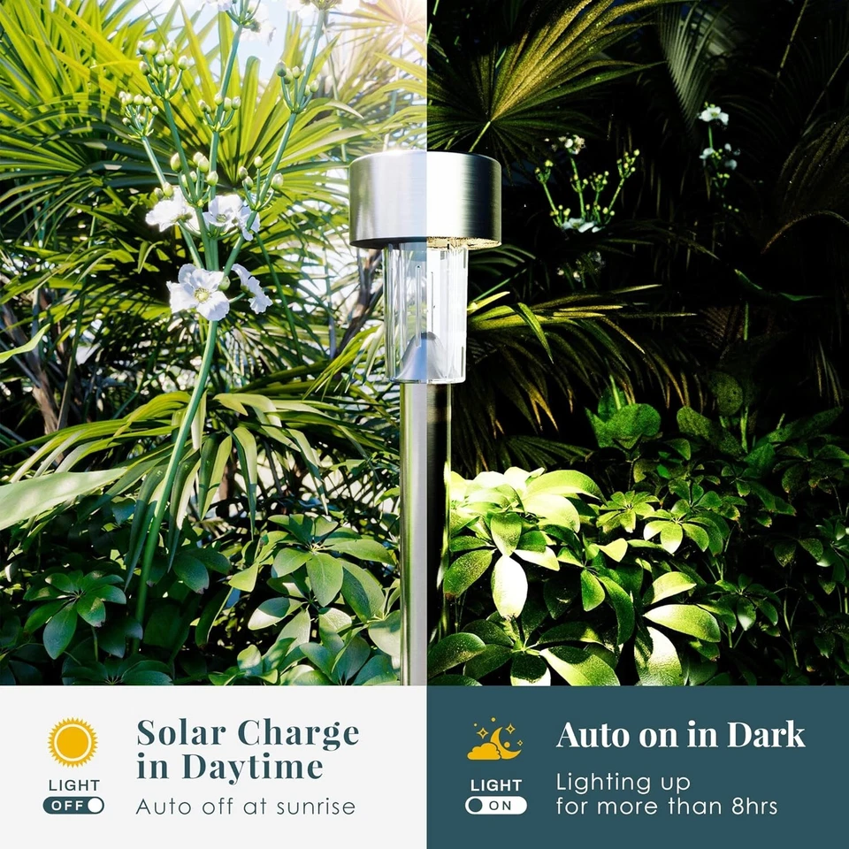 Luces solares de camino para exteriores, paquete de 12 luces solares mejoradas para exteriores, solares brillantes Foto 2 de 4