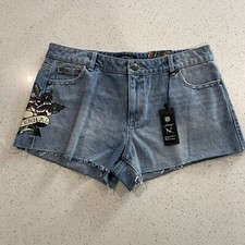 Don Ed Hardy Women 30 Love Etern Painted Heart Design Denim Cut Off Shorts Y2K