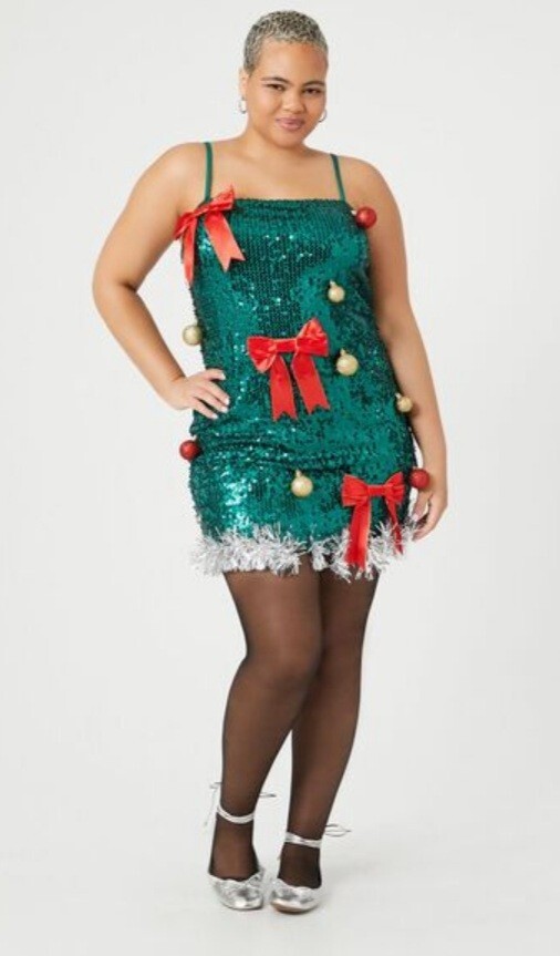 Forever 21 Cute Green Sequin Christmas Tree Mini Dress Plus Size 2X, 18/20  | eBay