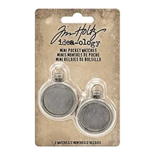 Tim Holtz Idea-ology Mini Pocket Watch Embellishments 2/Pack, Antique Nickel 